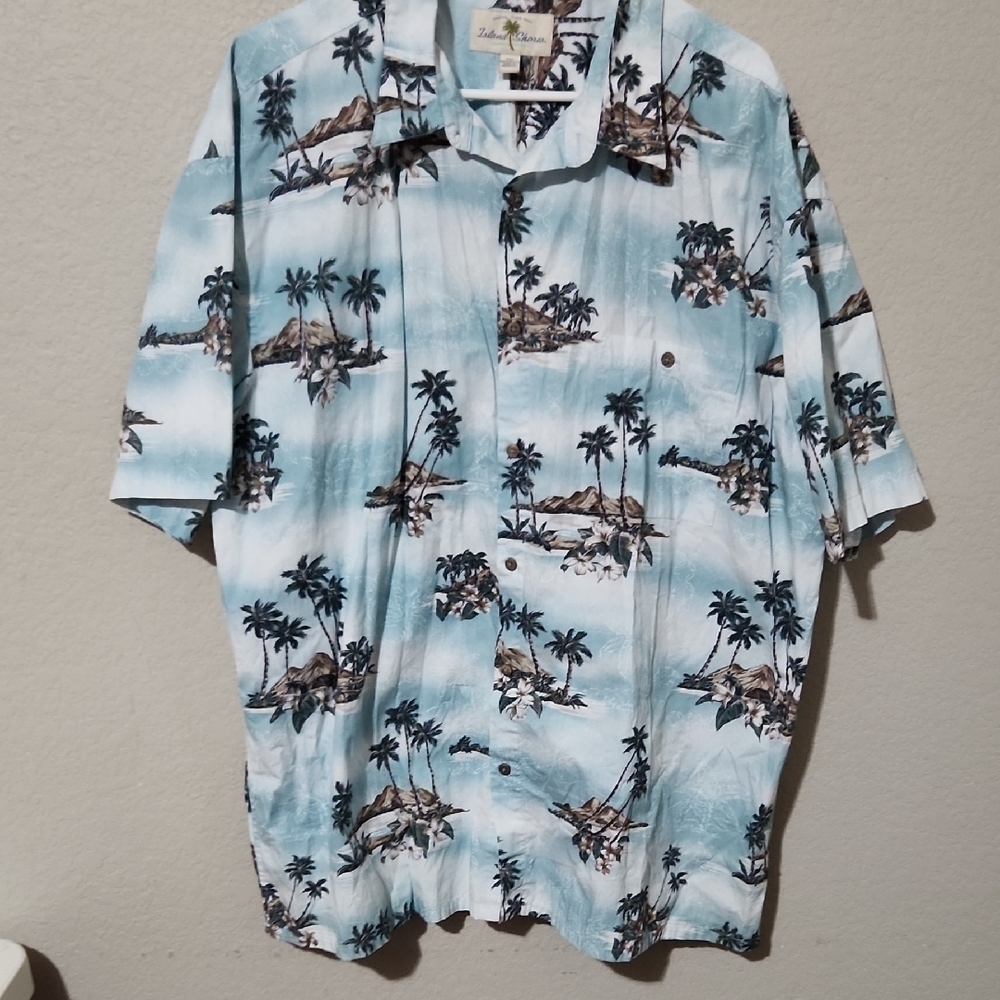 Island Shores Hawaiian Shirt Mens XXL Blue Button-Up Tropical Print